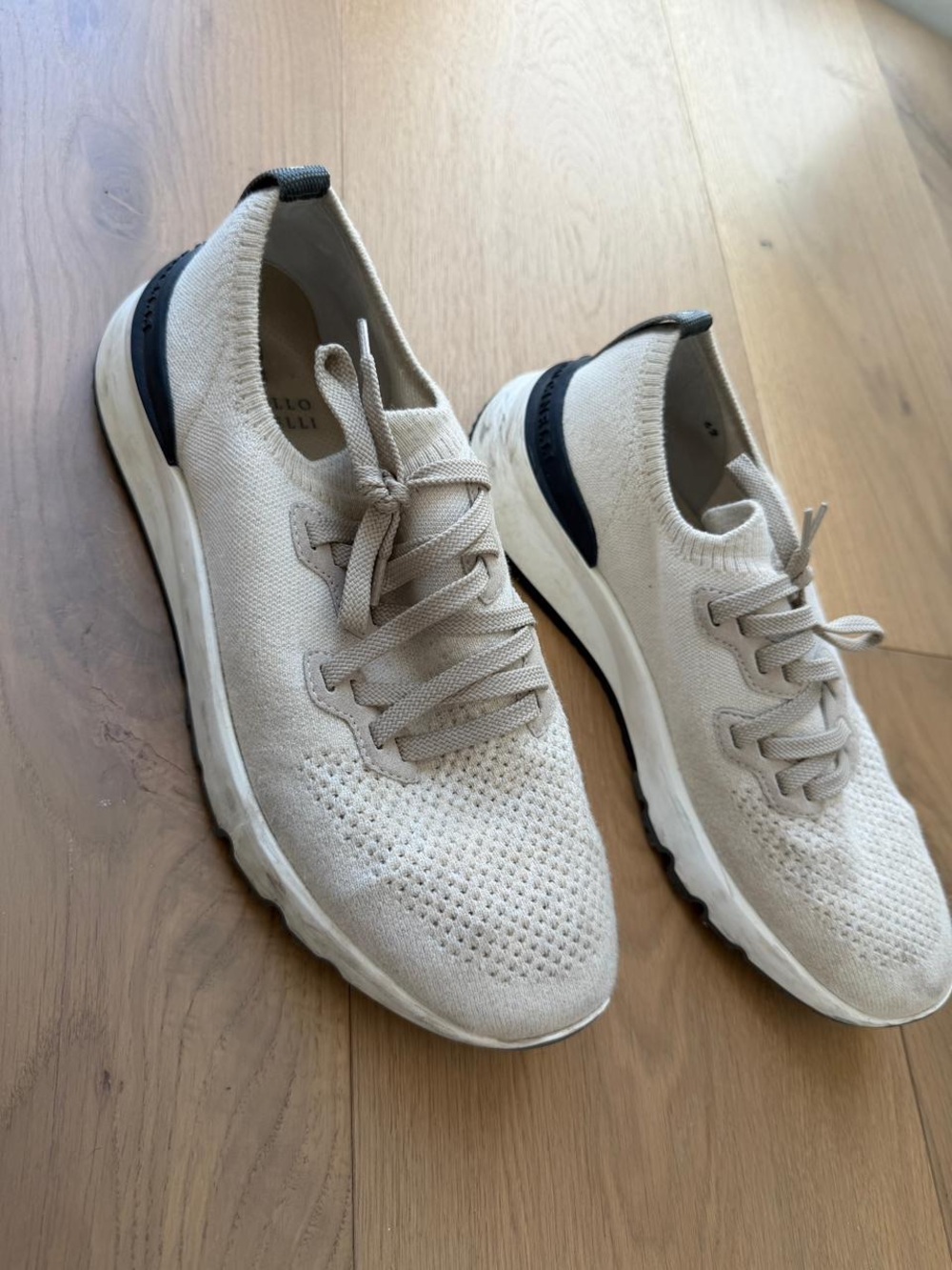 Brunello Cucinelli Beige Knit Lace-Up Sneakers